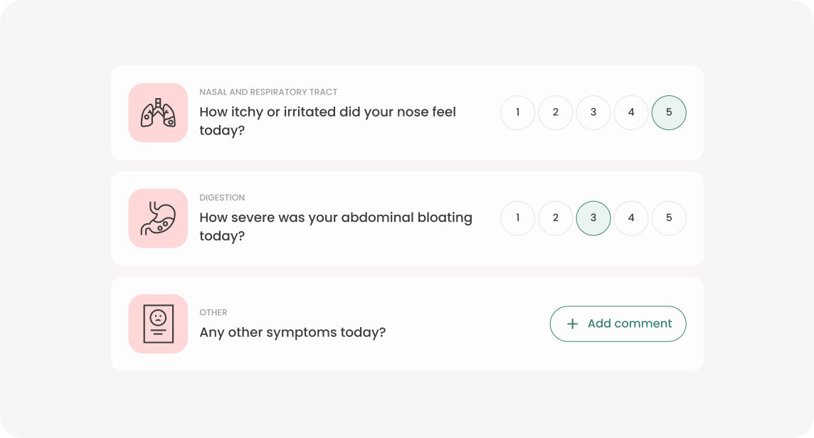 Symptom tracking between tests